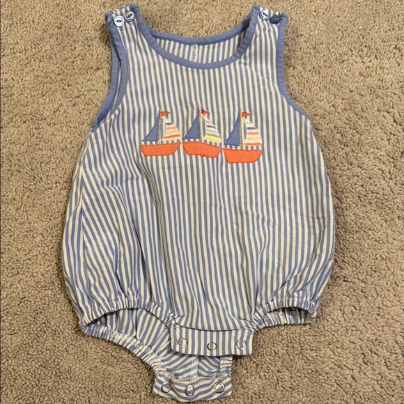 Shrimp and grits Striped Kids One Piece with Sailboat Design 12 months - Picture 1 of 4